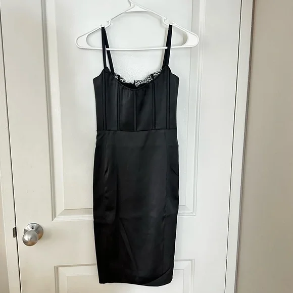 Meshki | Dresses | Meshki Satin Corset Lace Dress Size Xs Black | Poshmark